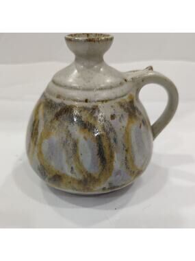 Mid century studio pottery ceramic yellow and grey Pitcher/Vase‎ Signed